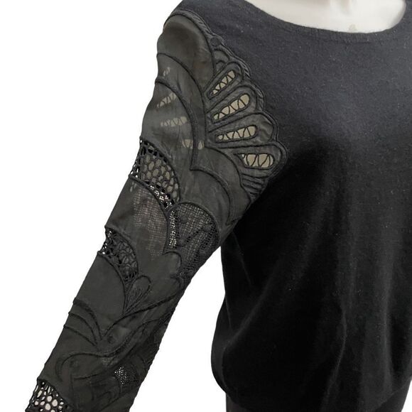 SANDRO
Black Knit Lambswool,Cashmere blend Sweater embroidered sleeves sz 2 - Picture 5 of 10